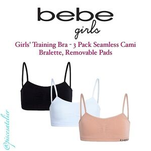 bebe Girls' Training Bra - 3 Pack Seamless Cami
Bralette, Removable Pads, Small